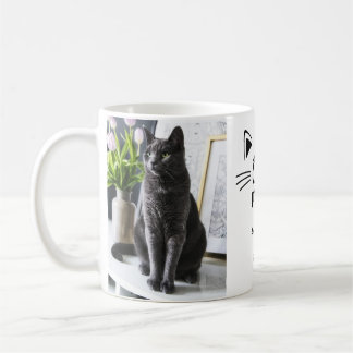 Cat mum cat face personalised 2 photos names coffee mug