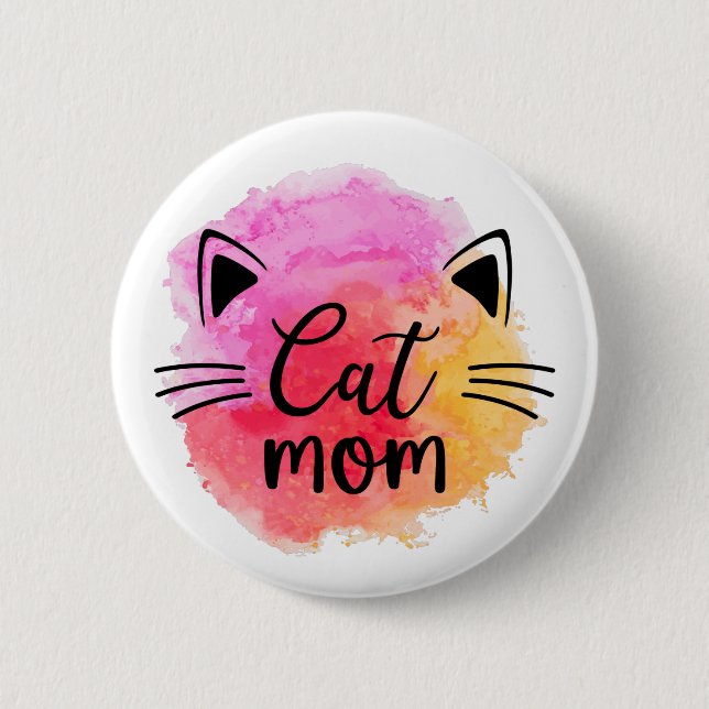 Cat mum colourful cute cat face 6 cm round badge (Front)