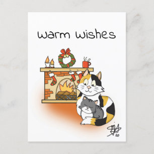 Cat Mum Cosy Christmas Fireplace Postcard