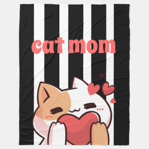 Cat mum custom black white stripes Fleece Blanket