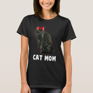 Cat Mum Cute Black Cat With Red Ribbon Bandanna Bl T-Shirt