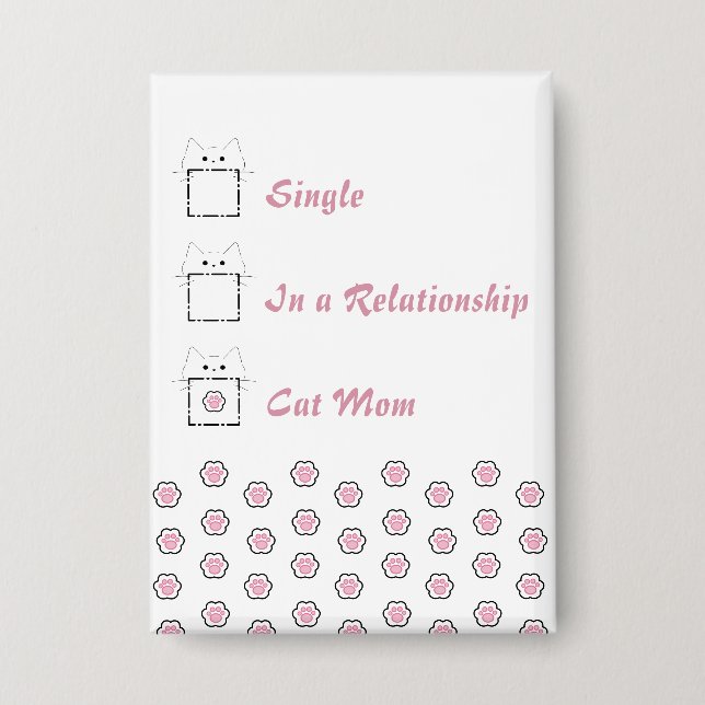 Cat Mum Cute Cat Paw White & Pink Button (Front)