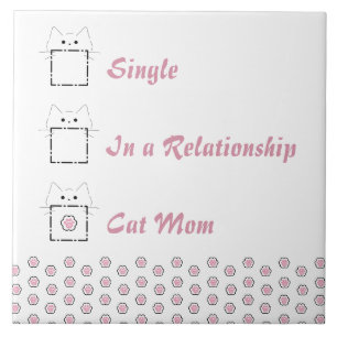 Cat Mum Cute Cat Paw White & Pink Ceramic Tile