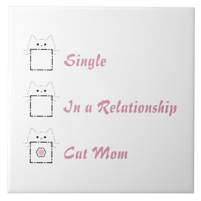 Cat Mum Cute Cat White & Pink Ceramic Tile (Front)