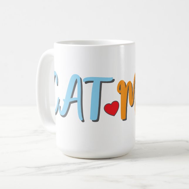 Cat Mum -Cute Feline with Optional Personalisation Coffee Mug (Front Left)