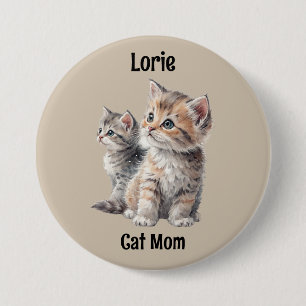 Cat Mum Cute Kitten Watercolor "Name/ID" Design 7.5 Cm Round Badge