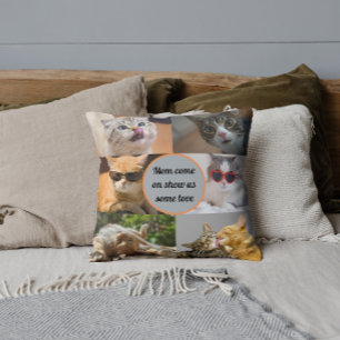 Cat Mum Cute Modern Personalised Pet Photo Collage Cushion