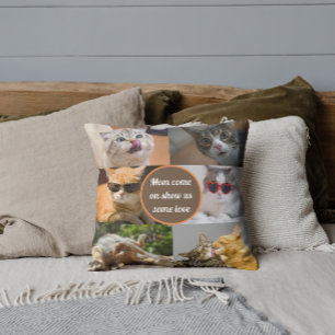 Cat Mum Cute Modern Personalised Pet Photo Collage Cushion
