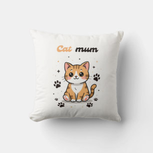 Cat Mum – Cute Orange Tabby Cartoon with Paw Print Cushion