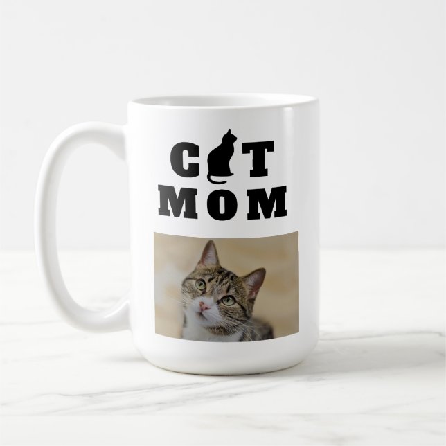Cat Mum Cute Silhouette Photo Coffee Mug (Left)