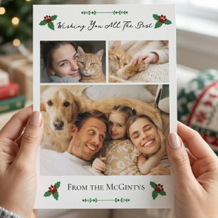 Cat Mum Dog Dad Festive 3 Photo Family Holiday Card