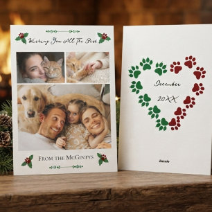 Cat Mum Dog Dad Festive 3 Photo Family Holiday Card