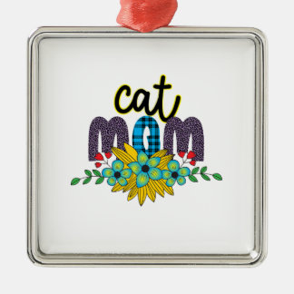 Cat Mum Flower Metal Ornament
