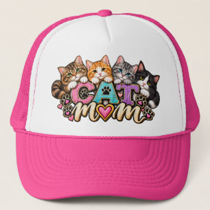 Cat Mum Four Cats Paw Print Hearts Trucker Hat