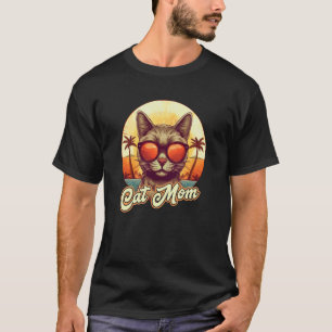 Cat Mum Funny Beach Vacation Palm Trees Sunglasses T-Shirt