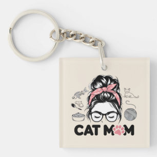 "Cat Mum" Funny Cute Cat Lover Women Key Ring