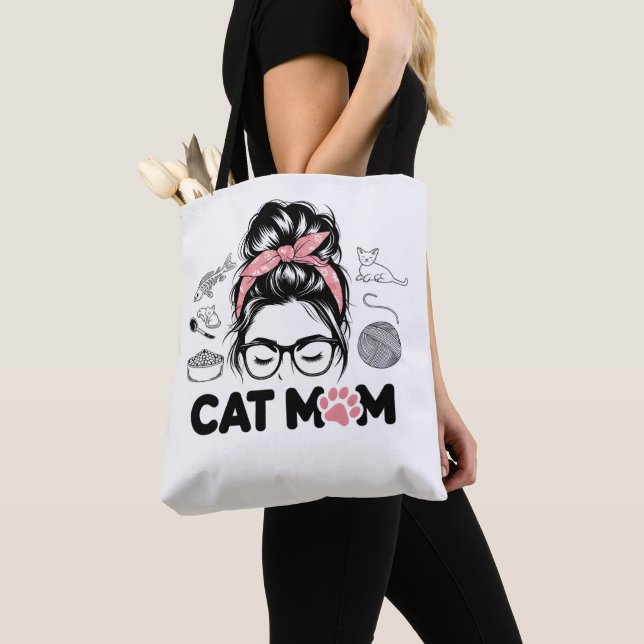 "Cat Mum" Funny Cute Cat Lover Women Tote Bag (Close Up)