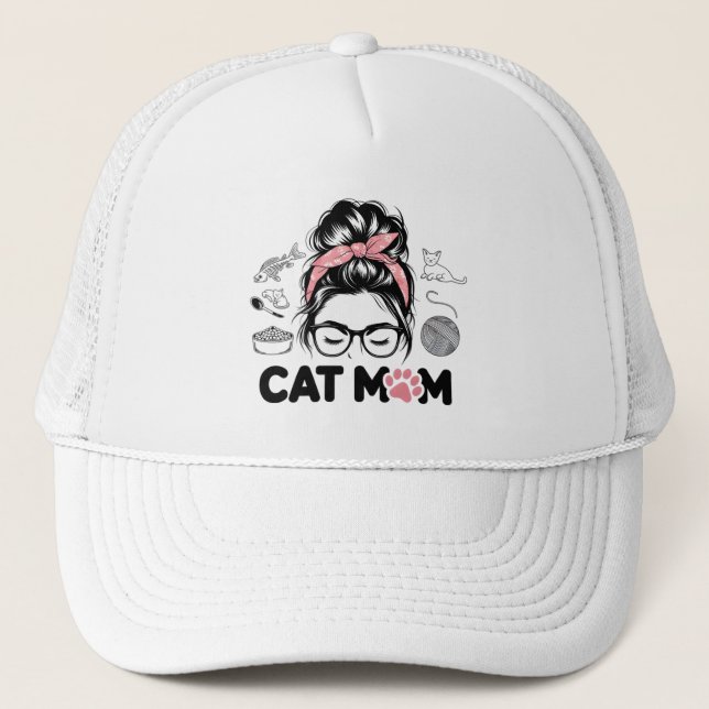 "Cat Mum" Funny Cute Cat Lover Women Trucker Hat (Front)