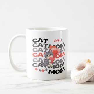 Cat Mum Gift Cute Puppy Hearts Custom Name Coffee Mug