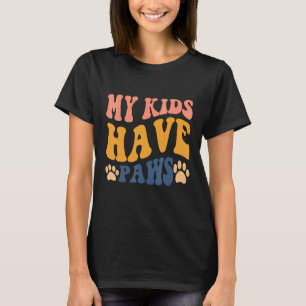 Cat Mum Groovy Mama Letter My Kids Have Paws T-Shirt