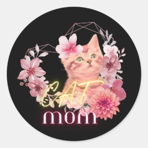 Cat mum humour quote - funny round stickers 