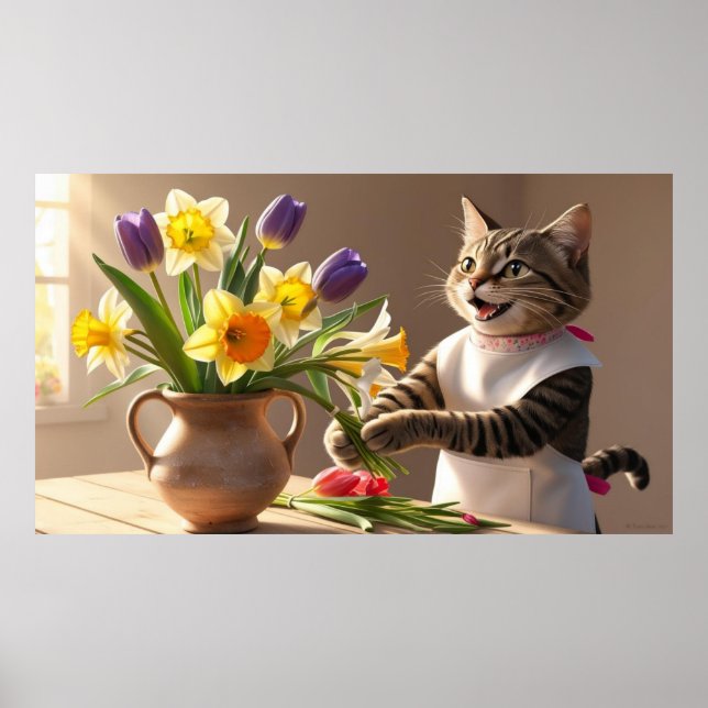Cat Mum is arranging Flowers Poster (Front)