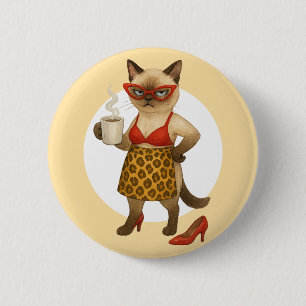 Cat Mum is drinking coffee 6 Cm Round Badge
