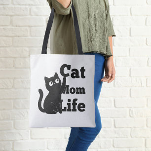 Cat Mum Life Cute Black Cat Design Tote Bag