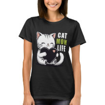 Cat Mum Life - Cute Kawaii White Cat Holding Heart
