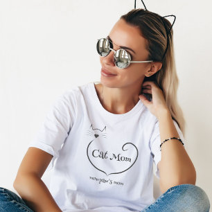 Cat Mum Love Shape and Grey Simple Script T-Shirt