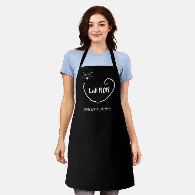 Cat Mum Love Shape and Simple White Script Apron (Worn)