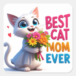 Cat Mum Love With Flowers And Hearts 🐱 Square Sticker