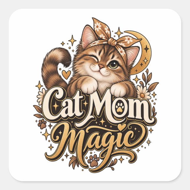 Cat Mum Magic Sticker | Cute Cat Mum Decal (Front)