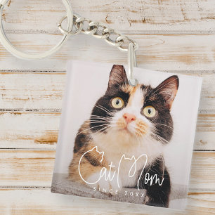 Cat Mum Modern Chic Playful and Fun Custom Photo Key Ring
