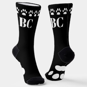 Cat Mum Monogram Black and White Paw Print Socks