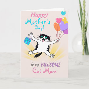 Cat Mum Mother's Day Cute Kitty Colourful Balloons Card