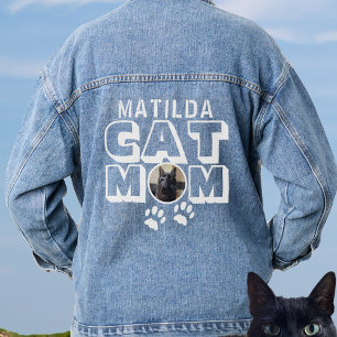 Cat Mum Paw Print Name Pet Photo Women's Denim Jacket