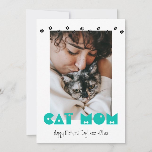 Cat Mum | Paw Prints | Custom Mother's Day Holiday Card (Front)