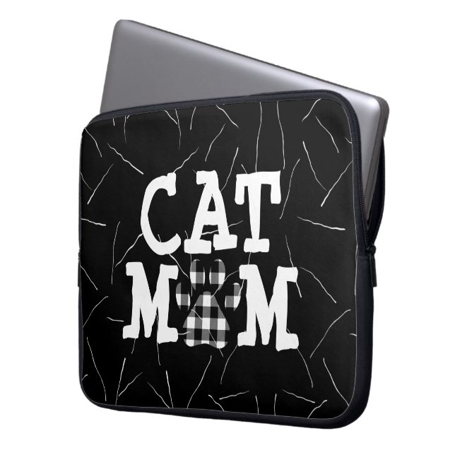 Cat Mum Pawprint with Cat Hairs  Laptop Sleeve (Front Left)