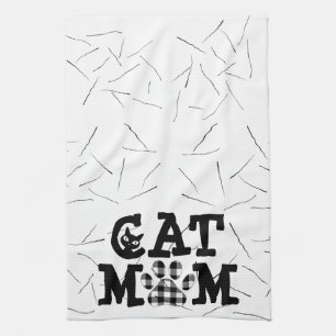 Cat Mum Pawprint with Cat Hairs Tea Towel
