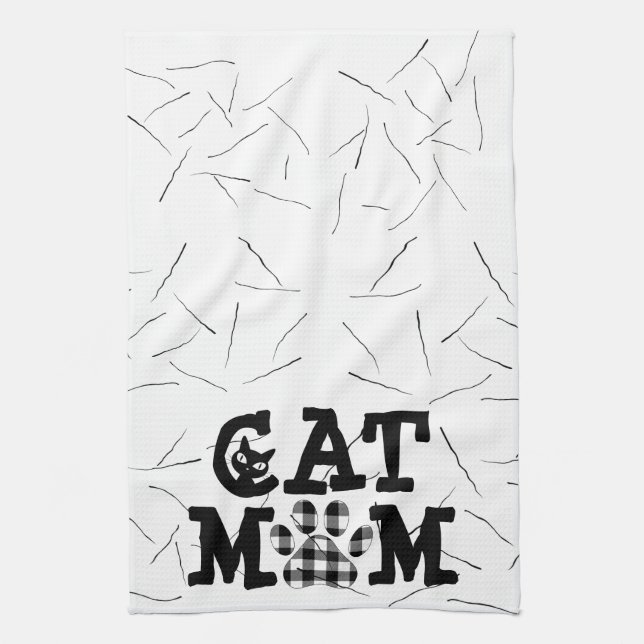 Cat Mum Pawprint with Cat Hairs Tea Towel (Vertical)