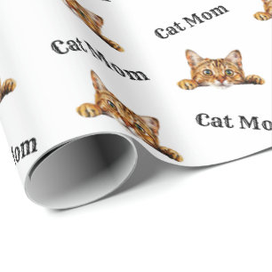 Cat Mum Peeking Bengal Watercolor Pattern Wrapping Paper