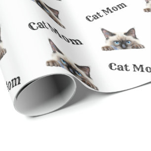 Cat Mum Peeking Birman Watercolor Pattern Wrapping Paper