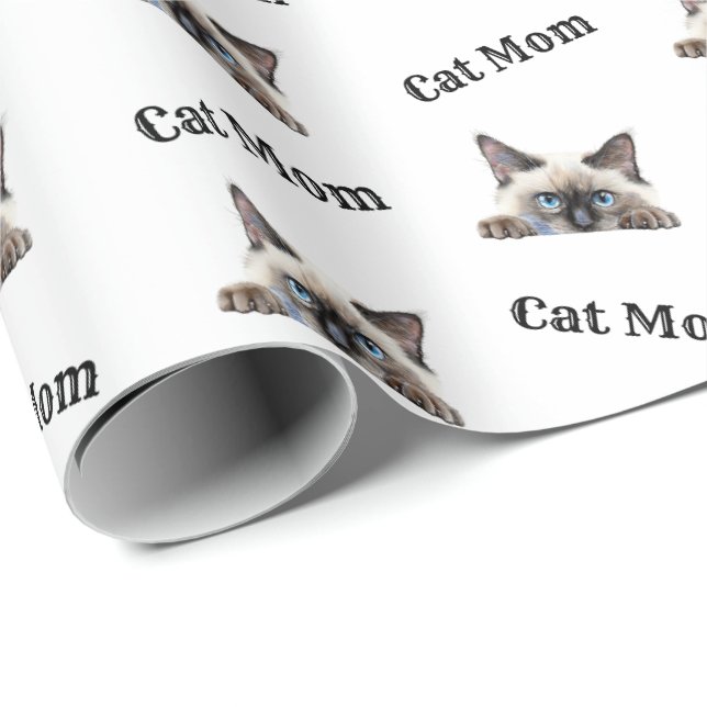 Cat Mum Peeking Birman Watercolor Pattern Wrapping Paper (Roll Corner)