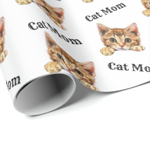 Cat Mum Peeking Cheetoh Repeating Pattern Wrapping Paper