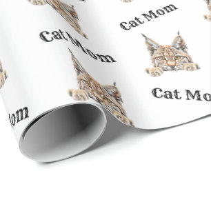 Cat Mum Peeking Desert Lynx Repeating Pattern Wrapping Paper