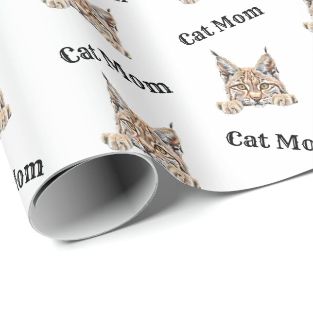Cat Mum Peeking Desert Lynx Repeating Pattern Wrapping Paper (Roll Corner)
