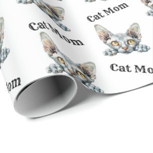 Cat Mum Peeking Donskoy Repeating Pattern Wrapping Paper