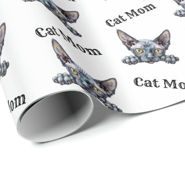 Cat Mum Peeking Dwelf Repeating Pattern Wrapping Paper (Roll Corner)