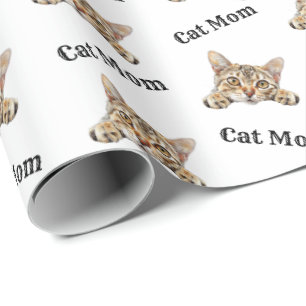Cat Mum Peeking Egyptian Mau Repeating Pattern Wrapping Paper